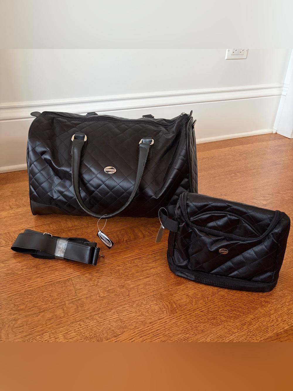 New Old Stock Vtg American Tourister 3-Pc Quilted Black Travel Duffel Set -READ